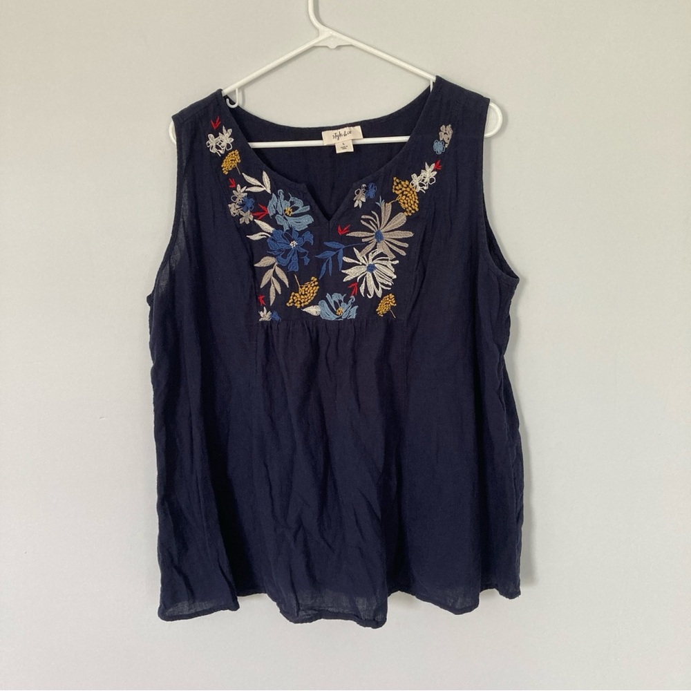 Navy Tank w/ Floral Embroidery | Style & Co | Large